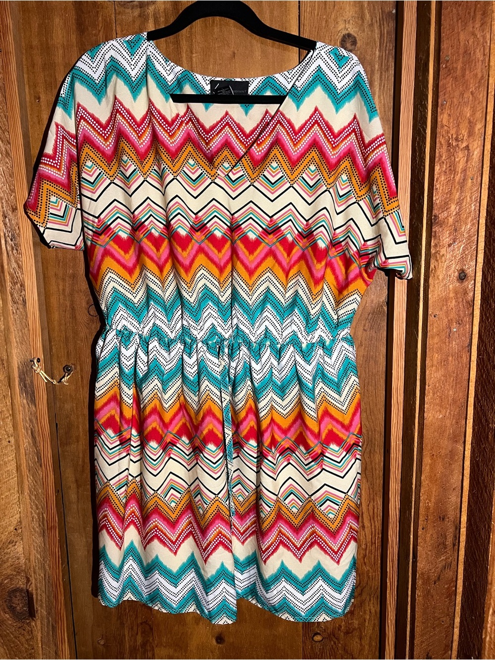 Lane Bryant Teal Pink Cream Chevron Tie-Waist Mini Dress